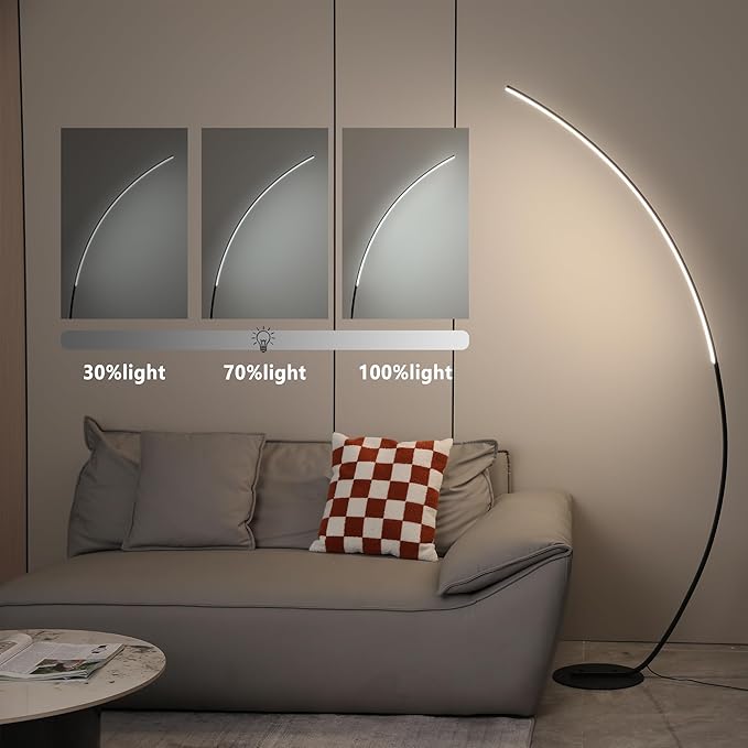 Arc Floor Lamp 65" Modern Standing Lamp with Remote, Black LED Arch Lamps for Living Room Bedroom Office, 3 Color Temperature & Stepless Dimmable Arched Reading Lamp - LeafyLoom