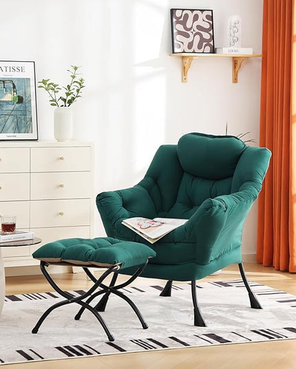 Cozy Lazy Chair and Ottoman, Large Contemporary Accent Lounge Chair Set, Leisure Upholstered Reading Armchair for Bedroom, Living Room, Dorm Rooms, Office - LeafyLoom