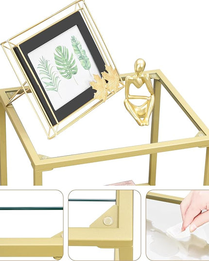 5-Tier Bookshelf,Metal Bookcase,Tempered Glass Shelves,Storage Rack Shelf for Home Office,Living Room,Bedroom, Bathroom,Modern Style,Golden - LeafyLoom