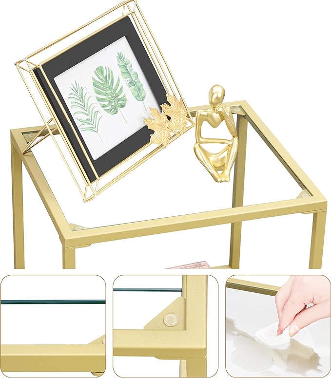 5-Tier Bookshelf,Metal Bookcase,Tempered Glass Shelves,Storage Rack Shelf for Home Office,Living Room,Bedroom, Bathroom,Modern Style,Golden - LeafyLoom