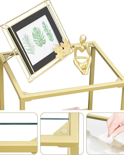 4-Tier Bookshelf,Metal Bookcase,Tempered Glass Shelves,Storage Rack Shelf for Home Office,Living Room,Bedroom, Bathroom,Modern Style,Golden - LeafyLoom