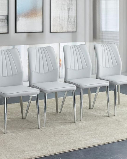 NicBex Dining Chairs Set of 4 Modern Faux Leather High Back Dining Chair Dining Room Kitchen Chairs with Silver Metal Legs,Chairs for Dining Room, Kitchen,Living Room, and Restaurants,Light Gray - LeafyLoom