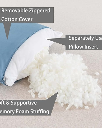 WhatsBedding Memory Foam Body Pillow with Breathable Zippered Cotton Cover, Full Body Pillow for Adults, Long Pillow for Sleeping, Firm Body Pillow Fluffy Supportive - Foggy Blue - LeafyLoom