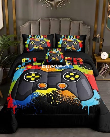 5 Pieces Gaming Bedding Set for Boys Gamer Comforter Set Twin Size,Game Controller Comforter for Boys Kids 5 Pieces Bed in A Bag 3D Gamepad Microfiber Bedding Sets,DJT H5019 Twin - LeafyLoom