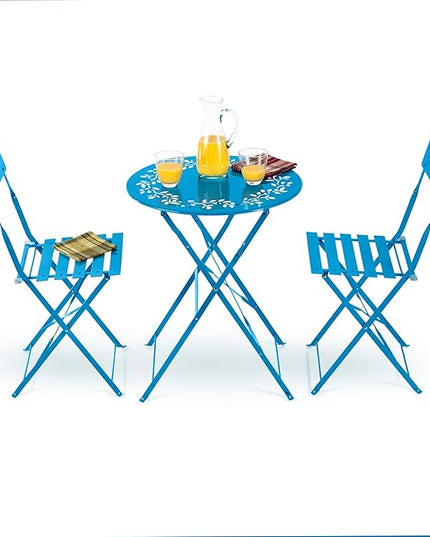 Alpine Corporation Indoor/Outdoor 3-Piece Bistro Set Folding Table and Chairs Patio Seating, Blue - LeafyLoom