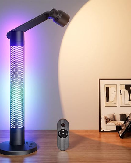 LED Desk/Task Lamp for Home Office, 600LM Eye-Caring Reading Light, 360°Rotatable Swing Arms, Dimmable Table Lamp with Atmosphere Lighting for Desk Bedside - LeafyLoom