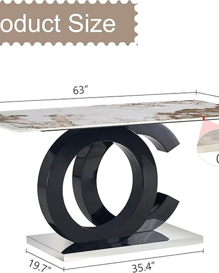 NicBex 63Inch Rectangular Dining Table,Modern Kitchen Table with Patterns Tabletop and MDF Material OC Shaped Bracket for 6 to 8,Large Dining Room Table for Kitchen,Meeting Room and Living Room,White - LeafyLoom