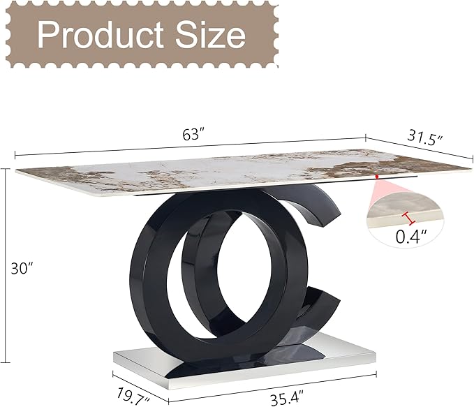 NicBex 63Inch Rectangular Dining Table,Modern Kitchen Table with Patterns Tabletop and MDF Material OC Shaped Bracket for 6 to 8,Large Dining Room Table for Kitchen,Meeting Room and Living Room,White - LeafyLoom