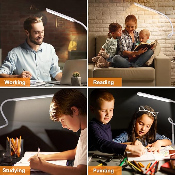 LED Desk Lamp, Swing Arm Table Lamp with Clamp, Flexible Gooseneck Task Lamp, Eye-Caring Architect Desk Light, 3 Modes 10 Brightness Levels, Memory Function Desk Lamps for Home Office, 10W - LeafyLoom
