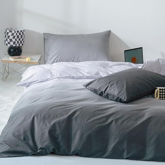 Gradient Gray Comforter Set Ombre White Gray Bedding Set Queen Women Aesthetic Comforter 3 PCs Gray Color Bed Comforter Set Queen Gradient White and Gray Comforter Set Queen - LeafyLoom