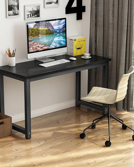 Tribesigns Computer Desk, 55 inch Large Office Desk Computer Table Study Writing Desk for Home Office, Black + Black Leg - LeafyLoom