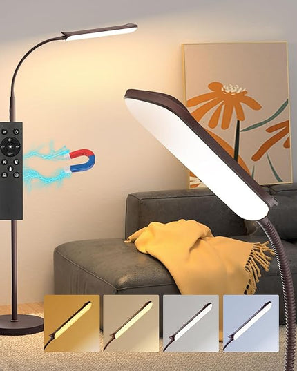 LED Floor Lamp, 18W Super Bright Floor Lamp for Living Room, Adjustable Stepless Colors & Brightness Gooseneck Standing Lamp, Eye Caring Reading Light with Remote& Touch Control for Bedroom Office - LeafyLoom