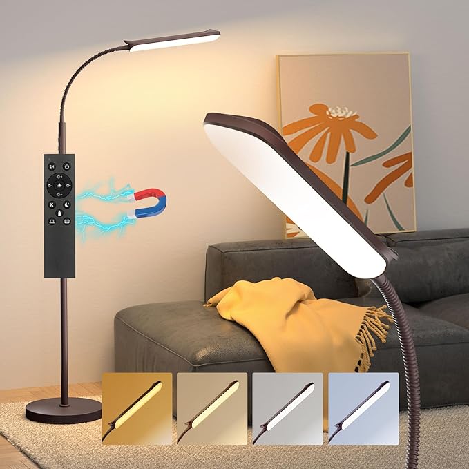 LED Floor Lamp, 18W Super Bright Floor Lamp for Living Room, Adjustable Stepless Colors & Brightness Gooseneck Standing Lamp, Eye Caring Reading Light with Remote& Touch Control for Bedroom Office - LeafyLoom