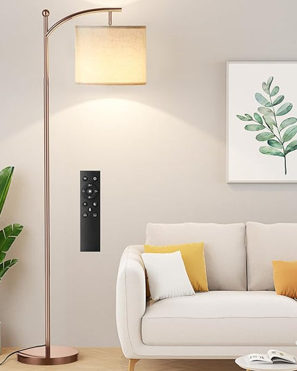 Ambimall Floor Lamp with Remote Control and Stepless Dimmable Bulb, Colors Temperature & Brightness Adjustable, Modern Floor Lamps for Living Room（Beige Shade & Brown Pole） - LeafyLoom