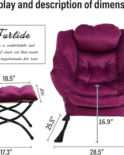 Lazy Chair with Ottoman, Modern Chair with Folding Footrest, Lounge Accent Chair, Comfortable Reading Chair (Dark Purple) - LeafyLoom