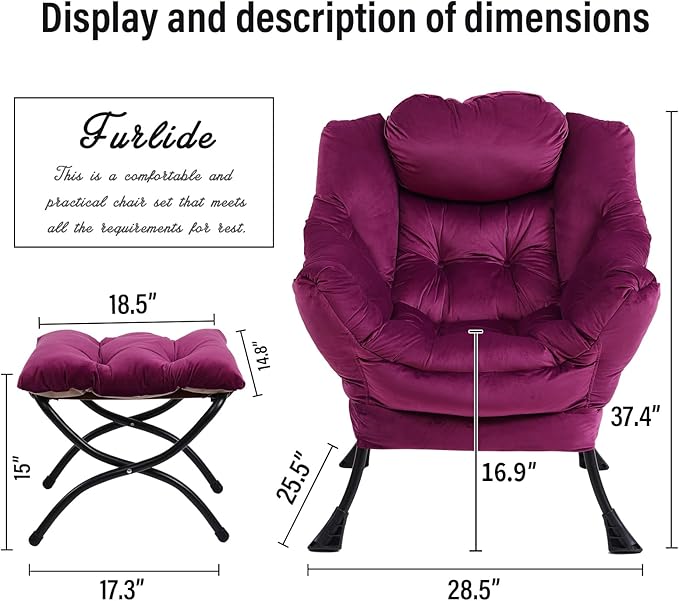 Lazy Chair with Ottoman, Modern Chair with Folding Footrest, Lounge Accent Chair, Comfortable Reading Chair (Dark Purple) - LeafyLoom