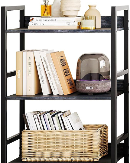 3 Tier Small Black Bookshelf, 120 lbs Weight Capacity, Small Black Bookcase for Small Spaces, Small Space Bookcase for Bedroom, Living Room, Home Office - LeafyLoom