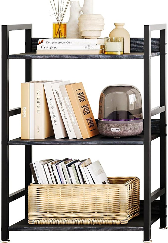 3 Tier Small Black Bookshelf, 120 lbs Weight Capacity, Small Black Bookcase for Small Spaces, Small Space Bookcase for Bedroom, Living Room, Home Office - LeafyLoom