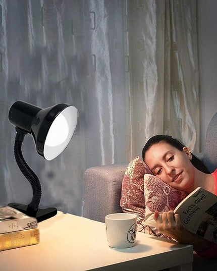 Xtricity Desk Lamps with Clamp Base - Adjustable Gooseneck -Clip on for Desk or Bed - Bulb Included, 120 Volt, On/Off Switch, 10.25 Inches Tall (26cm), Black - LeafyLoom