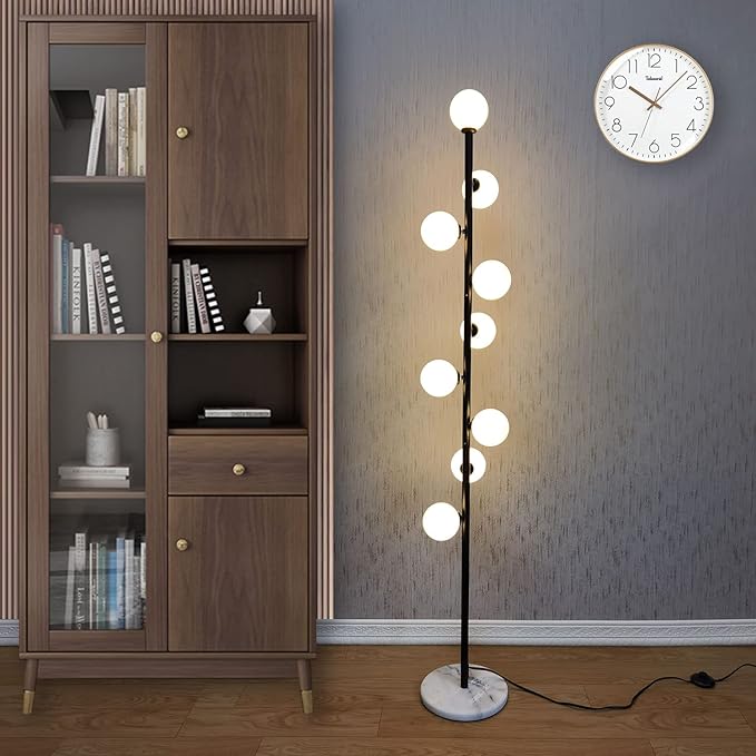Hsyile Modern Creative Black Floor Lamp for Living Room,Bedroom,Office,Globe High Pole Standing Lamp, Tree Lamp,9 LED Bulbs included - LeafyLoom
