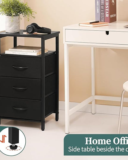 Yoobure Night Stand with Charging Station, 16 Colors LED Nightstand with USB Ports and Outlets, End Table with 3 Fabric Drawers and Storage Shelf, Bedside Tables Small Dresser for Small Space Black - LeafyLoom