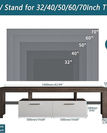 Mid Century Modern TV Stand for 40 50 55 60 65 70 Inch TV, LED TV Stand with Storage Cabinet, Wood Media TV Console, TV Entertainment Center for Living Room Bedroom - LeafyLoom