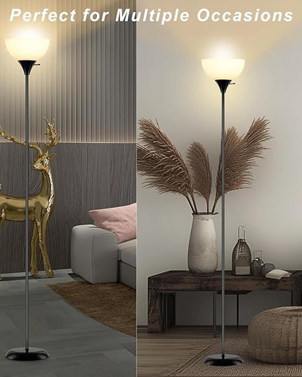 Floor Lamp, Standing Lamp for Bedroom, Drop-Resistant White Lampshade, Rotary Switch, Industrial Floor Lamp for Living Room Bedroom Study Office Kid's Room(Bright Black) - LeafyLoom