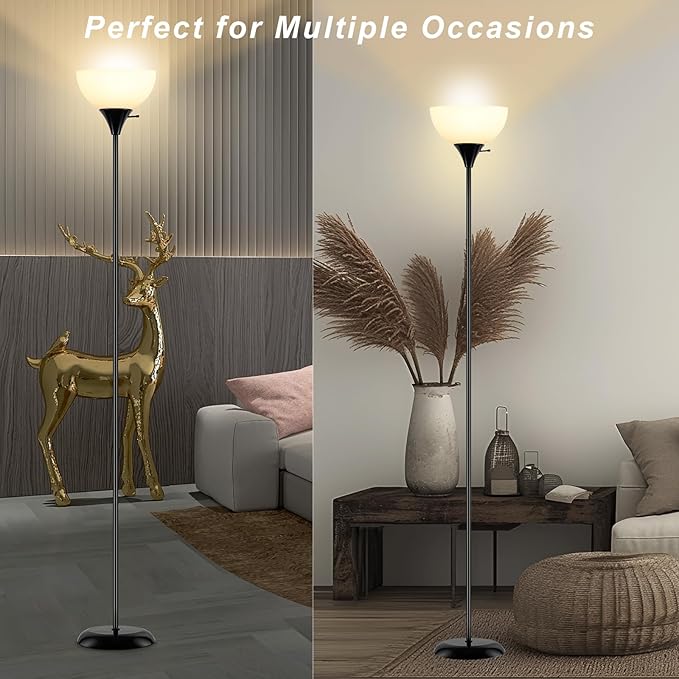 Floor Lamp, Standing Lamp for Bedroom, Drop-Resistant White Lampshade, Rotary Switch, Industrial Floor Lamp for Living Room Bedroom Study Office Kid's Room(Bright Black) - LeafyLoom