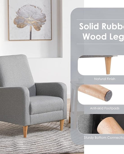 COLAMY Modern Upholstered Accent Chair Armchair with Pillow, Fabric Reading Living Room Side Chair,Single Sofa with Wood Legs, Light Grey - LeafyLoom