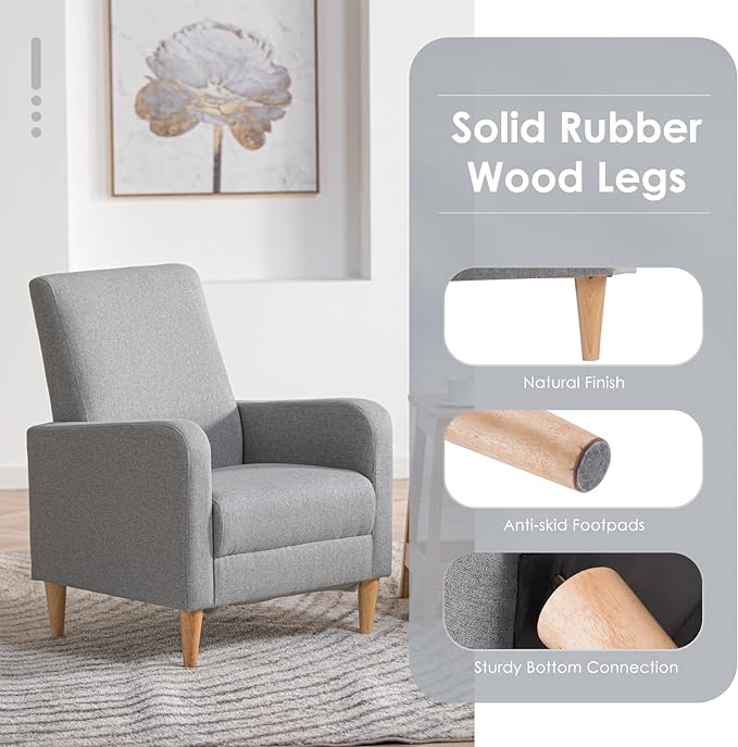 COLAMY Modern Upholstered Accent Chair Armchair with Pillow, Fabric Reading Living Room Side Chair,Single Sofa with Wood Legs, Light Grey - LeafyLoom