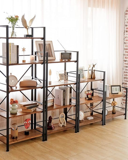 Rustic Bookshelf, 2 Tier Real Wood Bookshelf, Metal Book Shelf for Storage, Black Bookcase, 12.6" D x 23.62" W x 22.83" H - LeafyLoom