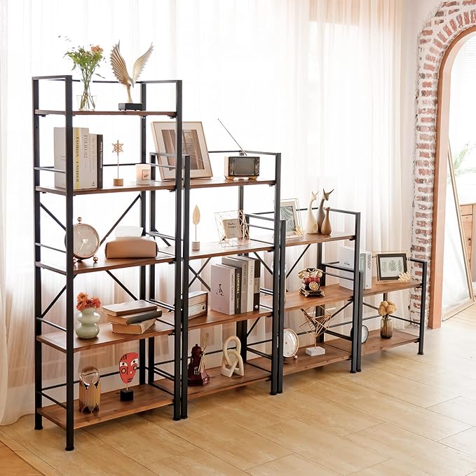 Rustic Bookshelf, 2 Tier Real Wood Bookshelf, Metal Book Shelf for Storage, Black Bookcase, 12.6" D x 23.62" W x 22.83" H - LeafyLoom