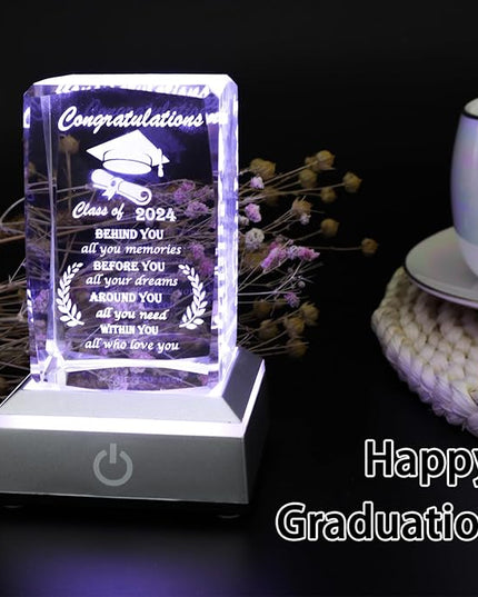 DUOQIAN Class of 2024 Graduation Gifts High School College Graduation Gift for Her Him Unique, 3D Crystal Layser Engraved with Colorful LED Display Base - LeafyLoom