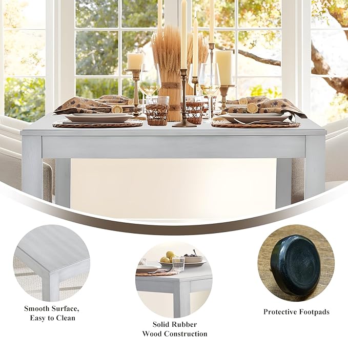 COLAMY Wood Dining Table for 4 6 People, Rectangle Wooden Kitchen Table with Square Legs, Farmhouse Dinner Table for Dining Room, Office, White - LeafyLoom