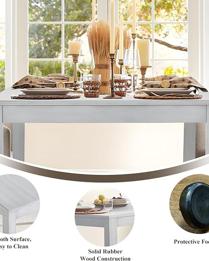 COLAMY 5-Piece Dining Table Set for 4, 60" Kitchen Wood Table with 4 Wingback Dining Room Chairs, White/Beige - LeafyLoom