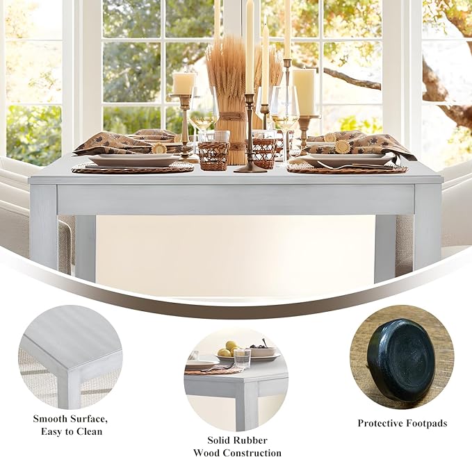 COLAMY 5-Piece Dining Table Set for 4, 60" Kitchen Wood Table with 4 Wingback Dining Room Chairs, White/Beige - LeafyLoom