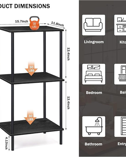 melos 3 Tier Bookshelf, Classically Tall Bookcase Shelf Storage Organizer, Modern Book Shelf for Bedroom, Living Room and Home Office, Black - LeafyLoom