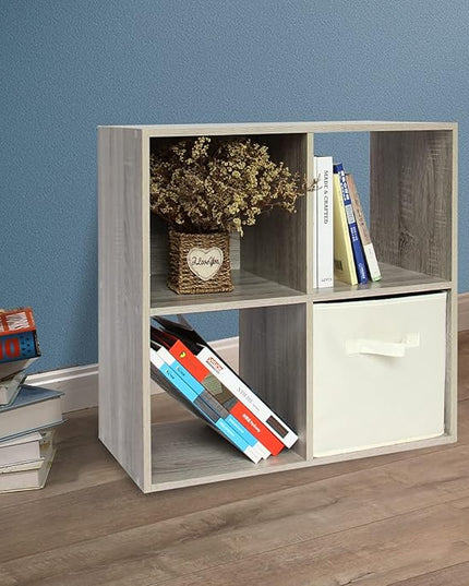 PACHIRA E-Commerce Wooden Storage Cubes Bookcase, Unit Shelf, Closet Cabinet, Organizer Rack in Living Room, Bedroom, Study, 4 Cube, OAK GREY - LeafyLoom