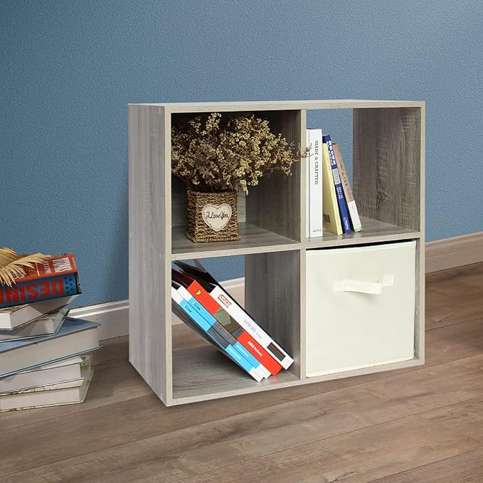 PACHIRA E-Commerce Wooden Storage Cubes Bookcase, Unit Shelf, Closet Cabinet, Organizer Rack in Living Room, Bedroom, Study, 4 Cube, OAK GREY - LeafyLoom