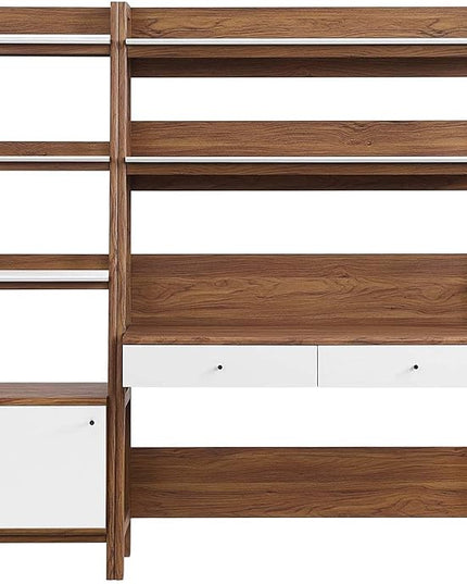 Modway Bixby 2-Piece Home Office Desk and Bookshelf Display Case in Walnut White - LeafyLoom