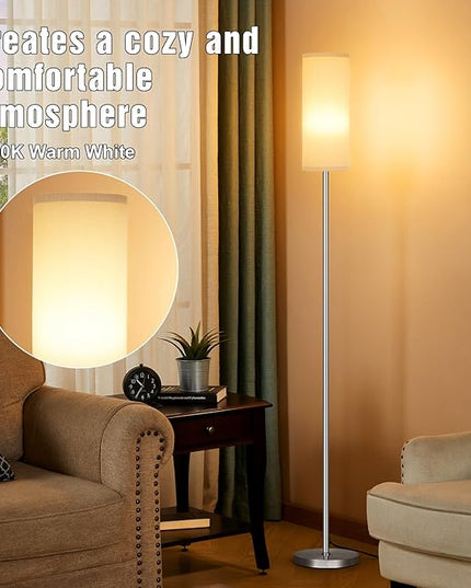 Ambimall Floor Lamps for Living Room, Modern Silver Floor Lamp with Remote Control and Stepless Dimmable Colors Temperature & Brightness (9W Bulb Included, Grey Lampshade) - LeafyLoom