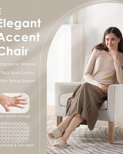 COLAMY Modern Wingback Living Room Chair, Upholstered Fabric Accent Armchair, Single Sofa chair with Lounge Seat and Wood Legs for Bedroom/Office/Reading Spaces, Beige - LeafyLoom