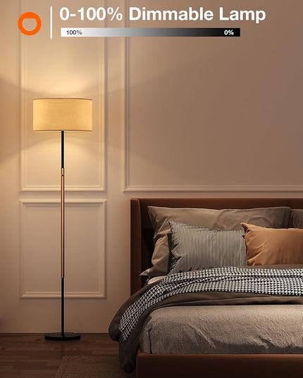 addlon floor lamps for living room, dimmable floor lamp with 2 LED bulbs, super large lampshade modern standing lamp, bright tall floor lamp for bedroom and office (Adjustable brightness) - Black - LeafyLoom
