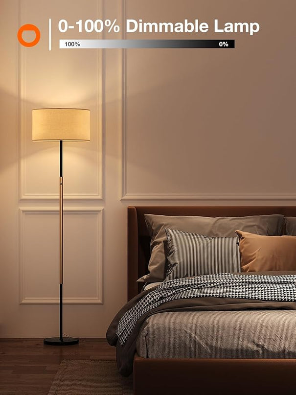 addlon floor lamps for living room, dimmable floor lamp with 2 LED bulbs, super large lampshade modern standing lamp, bright tall floor lamp for bedroom and office (Adjustable brightness) - Black - LeafyLoom