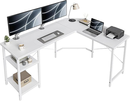 CubiCubi L Shaped Desk, 59.1 Inch Reversible Corner Desk with Storage Shelves, Home Office Desk for Writing Gaming Study, White - LeafyLoom