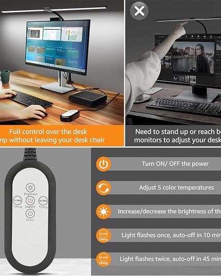 ShineTech Led Desk Lamp for Office Home, Bright Double Head Desk Light with Clamp, Architect Task Lamp 50 Lighting Modes Adjustable Flexible Gooseneck - LeafyLoom