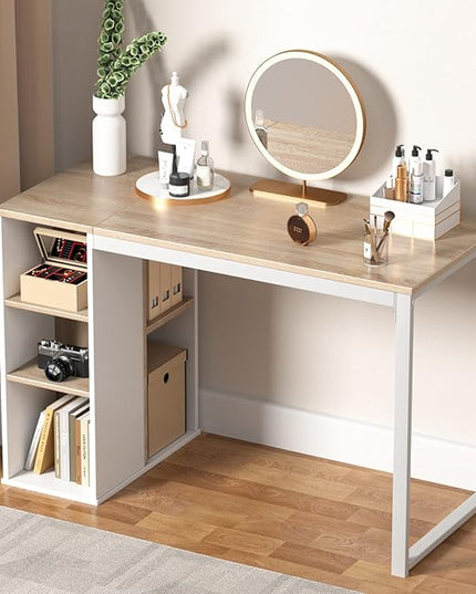 Coavas Computer Desk with Storage, Home Office Desk with Adjustable Shelves, Simple Style Writing Study Desk with Metal Frame, Modern Design PC Laptop Desk, 47 inch, Oak - LeafyLoom