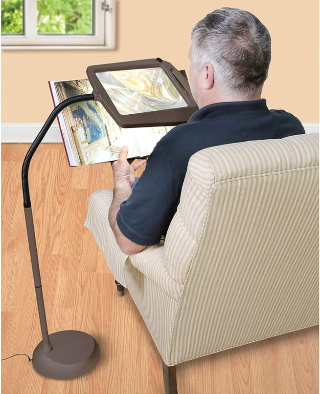daylight 24 402039-BRNZ Full Page 8 x 10 Inch LED Illuminated Floor, Bronze Magnifier Lamp - LeafyLoom