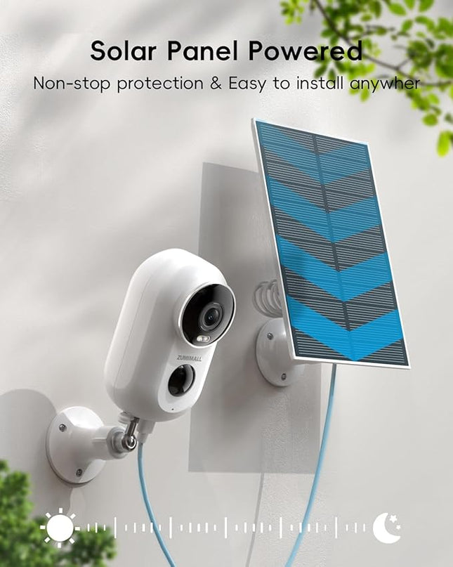 ZUMIMALL Solar Security Cameras Wireless Outdoor, 2K Outdoor Camera Wireless Solar Powered, 2.4G WiFi Battery Camera, 3MP Color Night Vision, Magnetic Mount,Siren,PIR/AI Analyse, IP66, Cloud, Alexa ZUMIMALL
