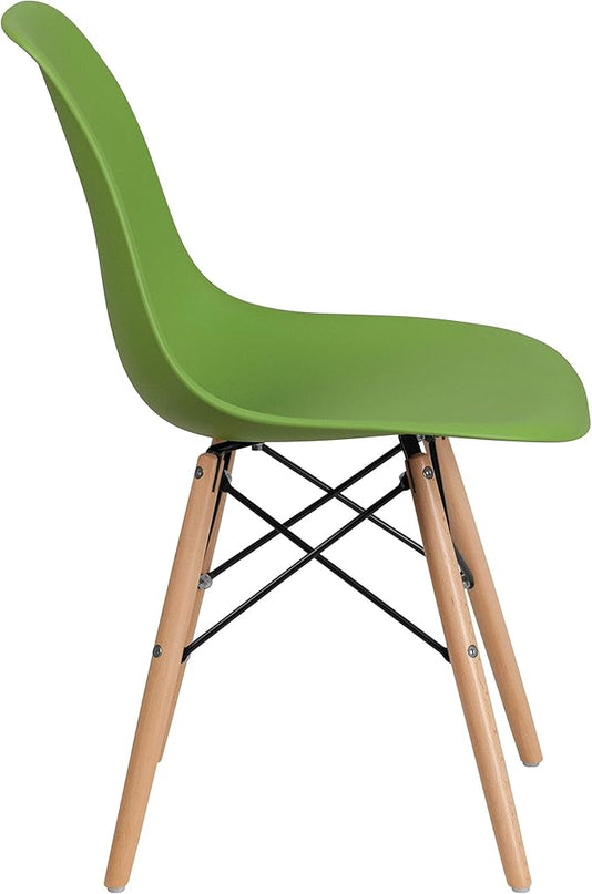 Flash Furniture Elon Series Green Plastic Chair with Wooden Legs, 22.5"D x 18.25"W x 31.5"H - LeafyLoom